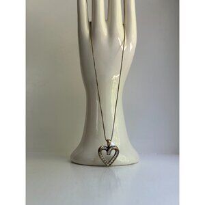 Sterling Silver - DESIGNER DL White CZ Heart Gold Necklace Pendant - 5g